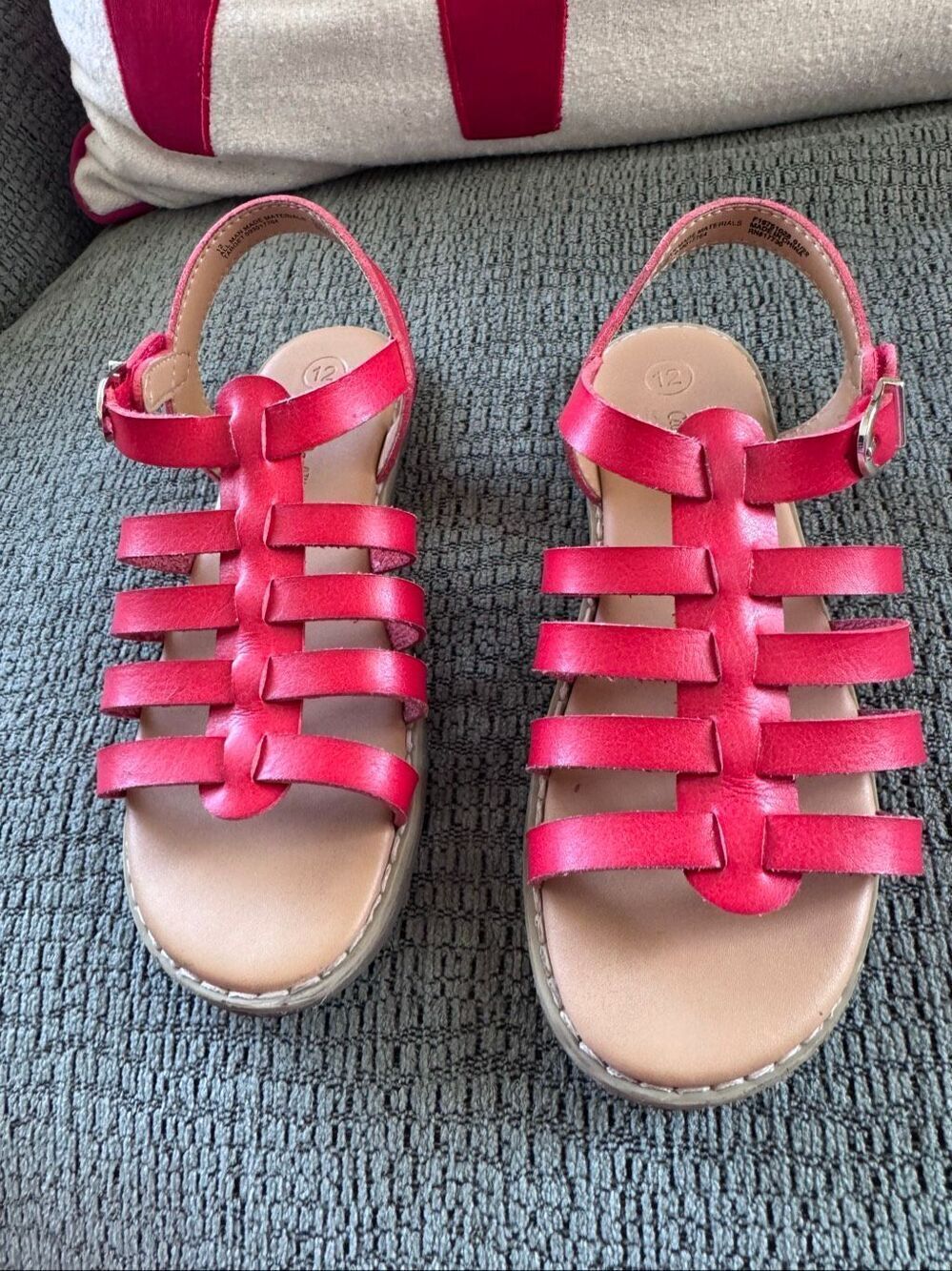 Cat & Jack 12 girls open toe sandals red caged shoes